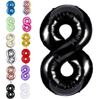 Fun Town Solid Black 8 Number Foil Balloons 32 8th Birthday Party Decoration Helium Supported