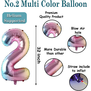 Fun Town Solid multicolor 2/two Number Foil Balloons 32 2nd Birthday Party Decoration Helium Supported
