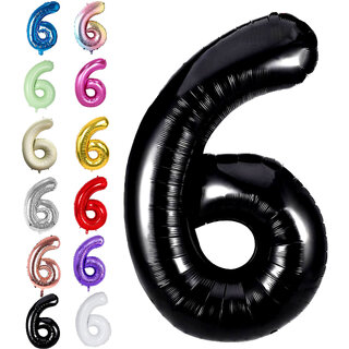 Fun Town Solid Black 6 Number Foil Balloons 32 6th Birthday Party Decoration Helium Supported