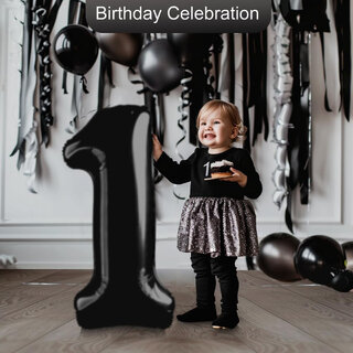 Fun Town Solid Black 1/one Number Foil Balloons 32 1st Birthday Party Decoration Helium Supported