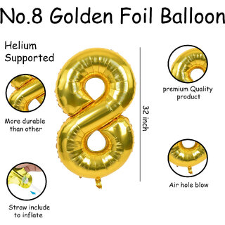 Fun Town Solid Gold 8 Number Foil Balloons 32 8th Birthday Party Decoration Helium Supported