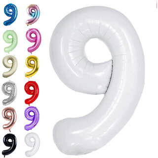 Fun Town Solid White 9th Number Foil Balloons 32 toy Birthday Party Decoration Helium Supported
