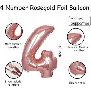 Fun Town Solid Rose Gold 4 Number Foil Balloons 32 Birthday Party Decoration Helium Supported