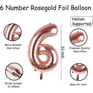 Fun Town Solid Rose Gold 6 Number Foil Balloons 32 Birthday Party Decoration Helium Supported