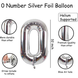 Fun Town Solid Silver 0 Number Foil Balloons 32 Birthday Party Decoration Helium Supported
