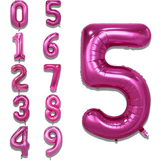 Fun Town Solid Pink 5 Number Foil Balloons 32 Birthday Party Decoration Helium Supported
