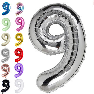 Fun Town Solid Silver 9 Number Foil Balloons 32 Birthday Party Decoration Helium Supported