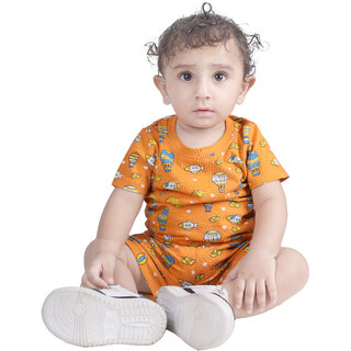 Kid Kupboard Cotton Baby Boys T-Shirt and Short Set, Light Orange, Half-Sleeves, 9-12 Months KIDS7749