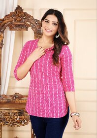 Women Striped Cotton Blend Straight Casual Kurti Top for Women  Stylish Daily Wear Kurta (Pink)