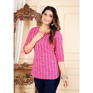 Women Striped Cotton Blend Straight Casual Kurti Top for Women  Stylish Daily Wear Kurta (Pink)