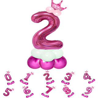 Princess Theme 2 Number Foil Balloon Set with Crown  Pastel Balloons  32 Inch Helium Supported Birthday  Anniversary