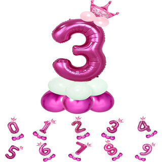 Princess Theme 3 Number Foil Balloon Set with Crown  Pastel Balloons  32 Inch Helium Supported Birthday  Anniversary