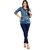 Women Striped Cotton Blend Straight Casual KurtI Top For Women's (Navy Blue)