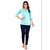 Women Striped Cotton Blend Straight Casual KurtI Top For Women's ( Sea Blue)