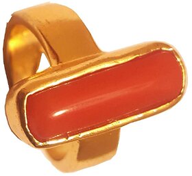 NATURAL CORAL (MOONGA) STONE WITH PANCHDHATU ADJUSTABLE RING