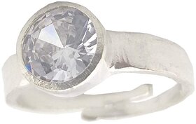 Natural American Diamond Stone With Silver Plated Adjustable Ring