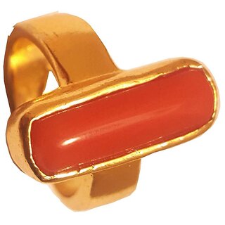 NATURAL CORAL (MOONGA) STONE WITH PANCHDHATU ADJUSTABLE RING