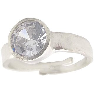 Natural American Diamond Stone With Silver Plated Adjustable Ring