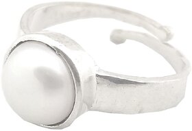 NATURAL PEARL (MOTI)STONE WITH SILVER PLATED ADJUSTABLE RING