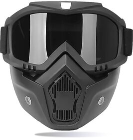 Pandiya'S Motorcycle Riding Face Mask With Goggles  Detachable Modular Biker Mask For Men  Anti-Fog Uv Protection Dust-Proof Windproof Mask For Bike, Off-Road, Racing  Outdoor Sports (Black)
