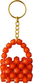 Techiefox Stylish Red Beaded Key Chain  Handcrafted Mini Purse Shape with Durable Gold Metal Ring