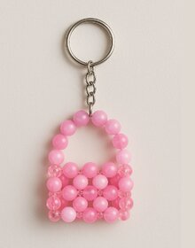 Techiefox Fashion Key Chain with Pink Plastic Pearls  Mini Purse Design Key Holder and Bag Pendant for Girls  Women