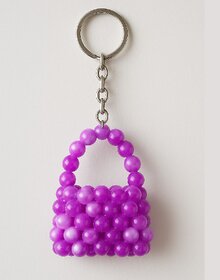 Techiefox Handmade Mini Handbag Style Keychain  Crafted with Purple Plastic Beads  Cute  Quirky Key Holder for Bags