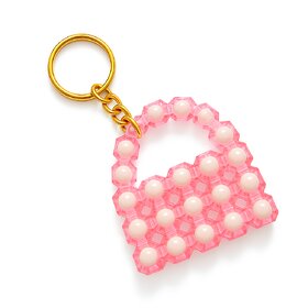 Techiefox Cute Pink Beaded Bag Shape Key Chain with Pearl Accent  Stylish Plastic Beads Keyring for Girls  Women