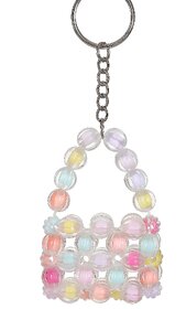 Techiefox Colorful Beaded Keychain  Handmade Bag-Shaped Key Ring with Transparent Pastel Beads for Trendy Everyday Use