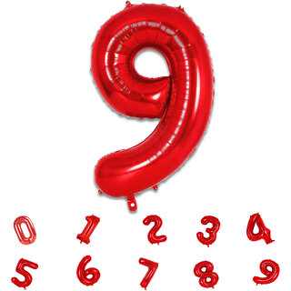 Party Bird Solid Red Number 9/ Nine Foil Toy Balloons 32 Inch Birthday Party  Anniversary Decoration for Girls/ Boys