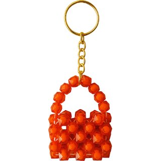 Techiefox Stylish Red Beaded Key Chain  Handcrafted Mini Purse Shape with Durable Gold Metal Ring