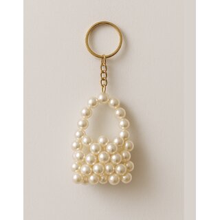 Techiefox Premium Handcrafted Pearl Keychain  Cute Handbag Shape with Golden Chain, Ideal for Bags, Keys  Gifting