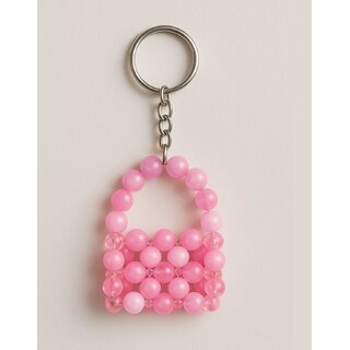 Techiefox Fashion Key Chain with Pink Plastic Pearls  Mini Purse Design Key Holder and Bag Pendant for Girls  Women