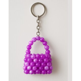 Techiefox Handmade Mini Handbag Style Keychain  Crafted with Purple Plastic Beads  Cute  Quirky Key Holder for Bags
