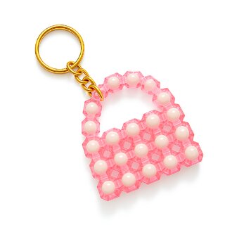 Techiefox Cute Pink Beaded Bag Shape Key Chain with Pearl Accent  Stylish Plastic Beads Keyring for Girls  Women
