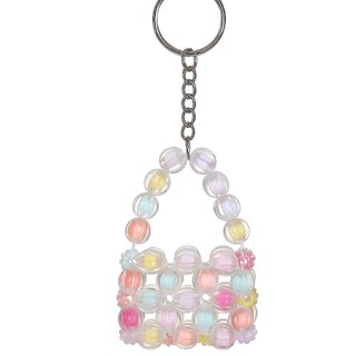 Techiefox Colorful Beaded Keychain  Handmade Bag-Shaped Key Ring with Transparent Pastel Beads for Trendy Everyday Use