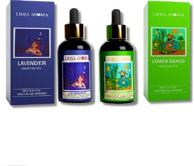 Lhasa Aroma Essential Oil Combo   Lavender  Lemongrass (100ml Each)   100 Pure  Natural Oils  Ideal for Diffusers