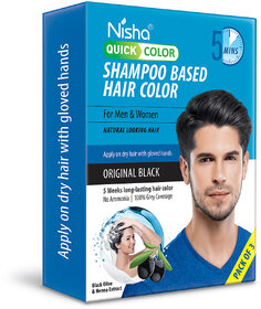 Nisha Quick Color Shampoo Hair Color,100% Grey Coverage,For Men & Women, Original Black (60ml)