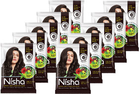 Nisha Henna Based Hair Colour for Women & Men - Original Black, 10g Each (Pack of 10) | 100% Pure Henna-Based Powder