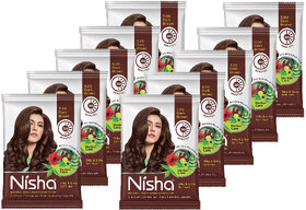 Nisha Henna Based Hair Colour for Women & Men - Dark Brown, 10g Each (Pack of 10) | 100% Pure Henna-Based Powder