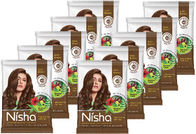 Nisha Henna Based Hair Colour for Women & Men Dark Brown, 10g Each (Pack of 10) | 100% Pure Henna-Based Powder