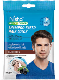 Nisha Quick Color Shampoo Hair Color,100% Grey Coverage,For Men & Women, Dark Brown , 20ml Each (Pack OF 8)