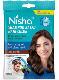 Nisha Quick Color Shampoo Hair Color,100% Grey Coverage,For Men & Women, Dark Brown , 20ml Each (Pack OF 8)