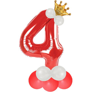 Party Bird Solid Red Number 4/ Four Foil Toy Balloons Set 32Inch Birthday Party  Anniversary Decoration for Girls/ Boys