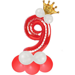 Party Bird Solid Red Number 9/ Nine Foil Toy Balloons Set 32 Inch Birthday Party  Anniversary Decoration for Girls/Boys