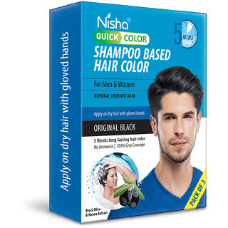 Nisha Quick Color Shampoo Hair Color,100% Grey Coverage,For Men & Women, Original Black (60ml)