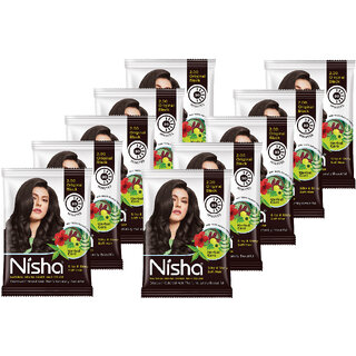 Nisha Henna Based Hair Colour for Women & Men - Original Black, 10g Each (Pack of 10) | 100% Pure Henna-Based Powder
