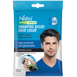 Nisha Quick Color Shampoo Hair Color,100% Grey Coverage,For Men & Women, Original Black, 20ml Each (Pack OF 8)