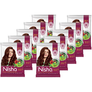 Nisha Henna Based Hair Colour for Women & Men Natural Brown, 25g Each (Pack of 10) | 100% Pure Henna-Based Powder