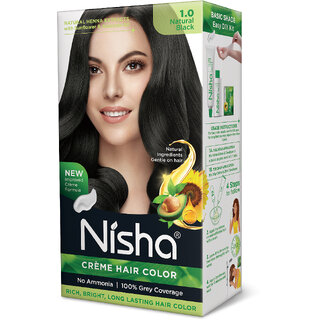 Nisha Creme Hair Color With Natural Henna Extract,100 Grey Coverage Hair Colour ( Natural Black - 30g+30ml)